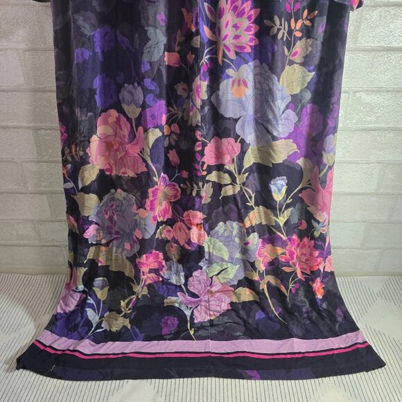 Johnny Was Long Floral Dress Janie Kimono Sleeve Tee Dress Purple Large - Picture 11 of 13